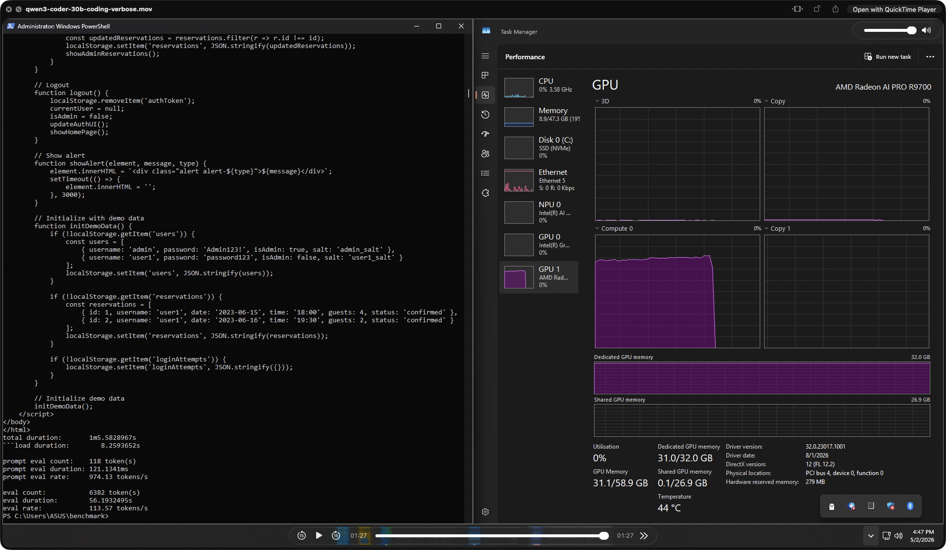 Qwen3 Coder 30B coding run
