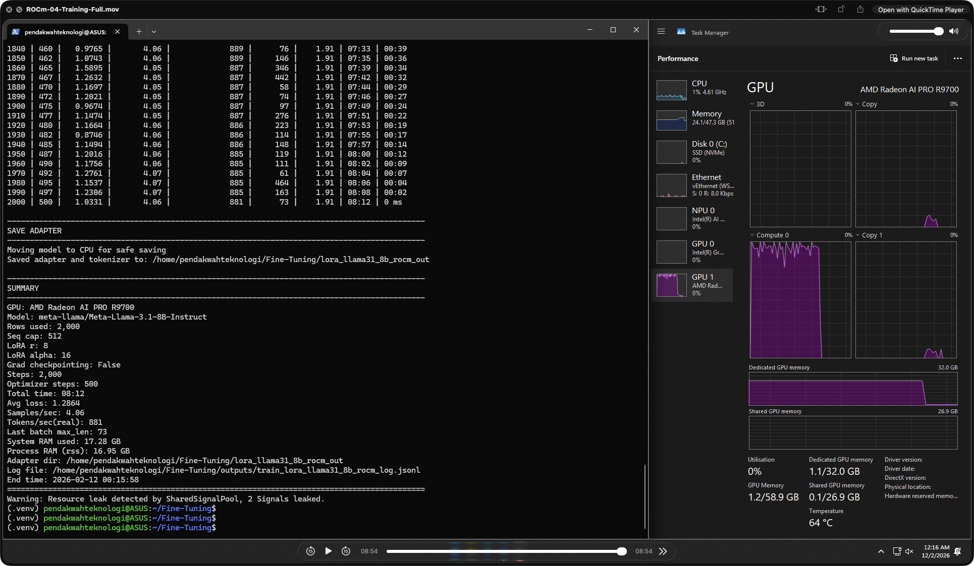 WSL2 ROCm fine-tuning
