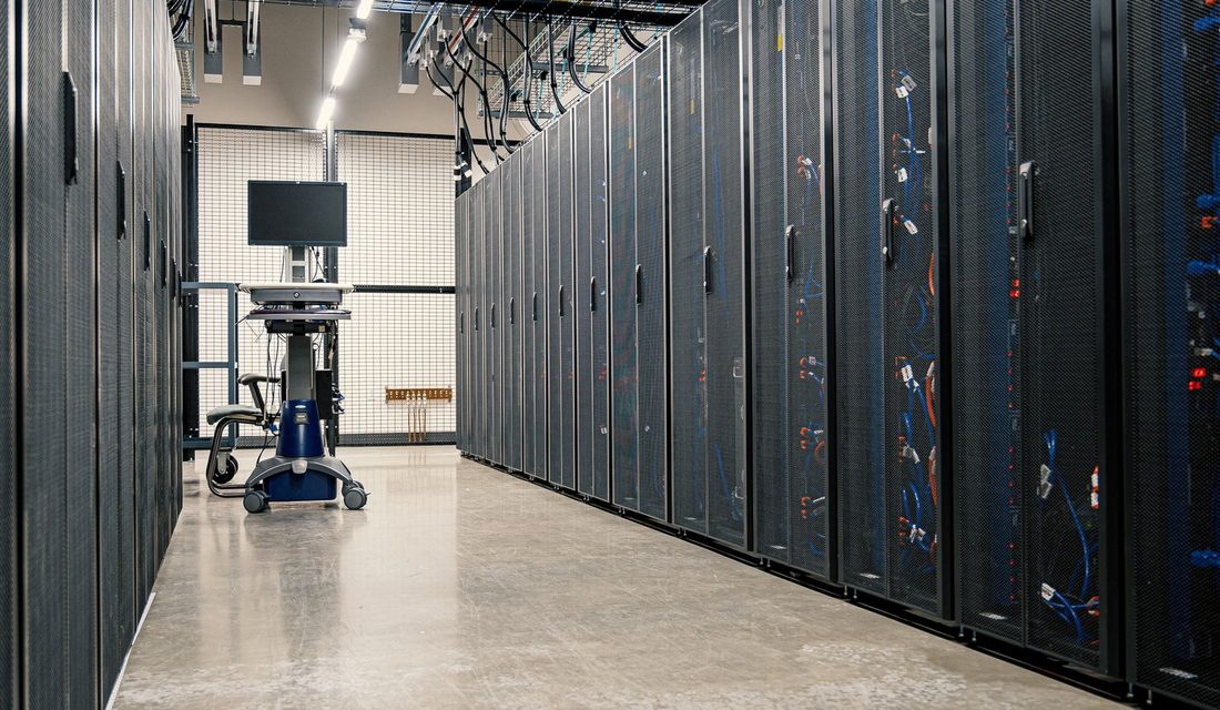 Data centre aisle with server racks