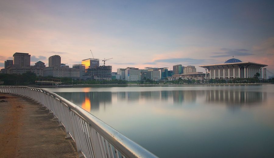 Putrajaya government precinct across the lake at dawn